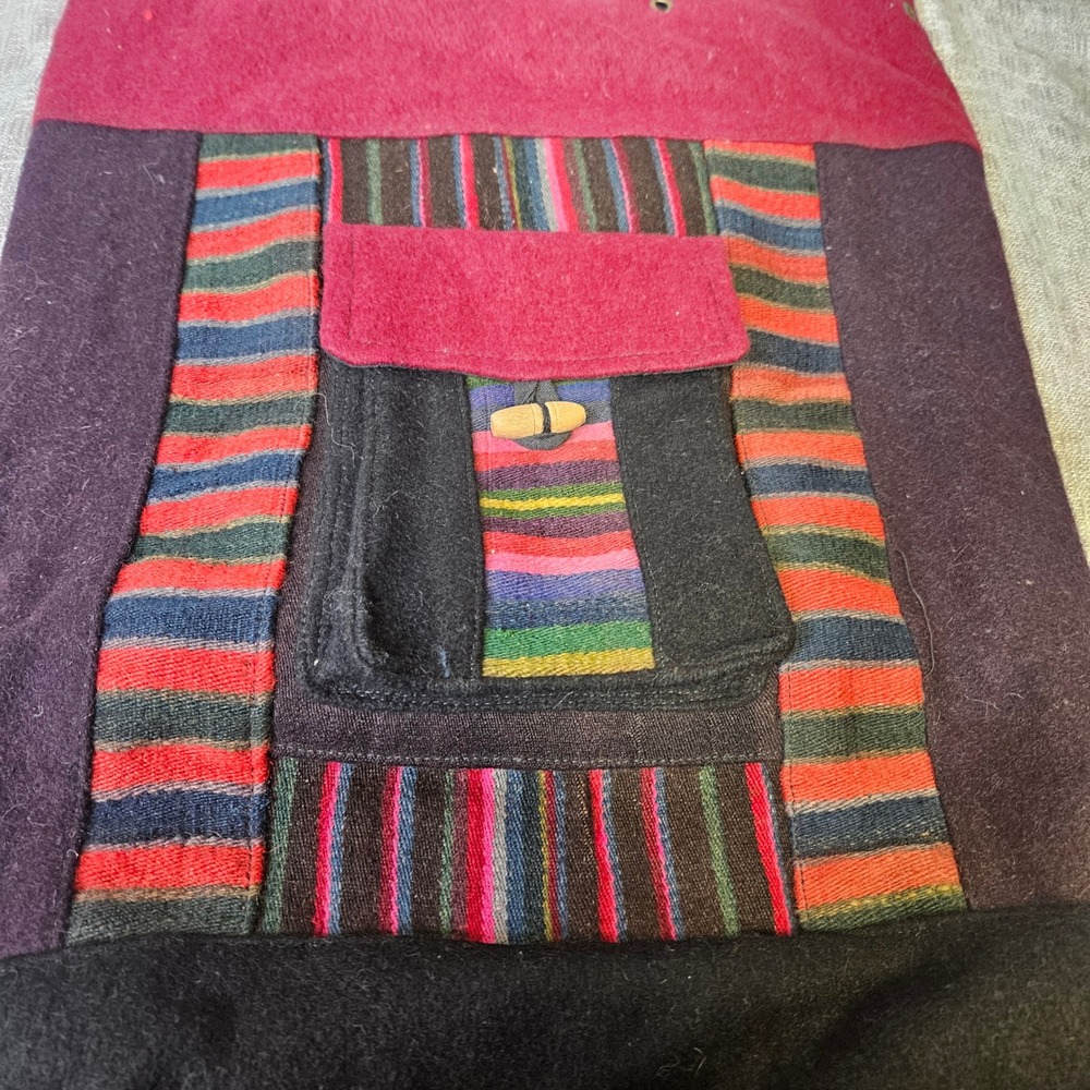 Vintage Handcrafted Wool Striped Backpack Boho Folk Tribal Bag - Picture 2 of 9